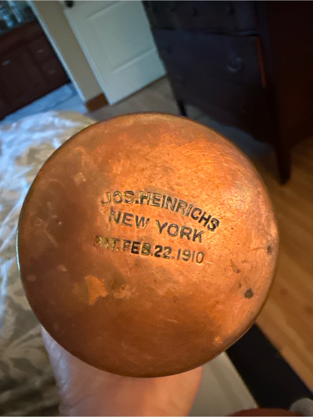 Antique 1910 Jos Heinrichs New York Copper Cocktail Shaker Pre-Prohibition - Picture 2 of 8